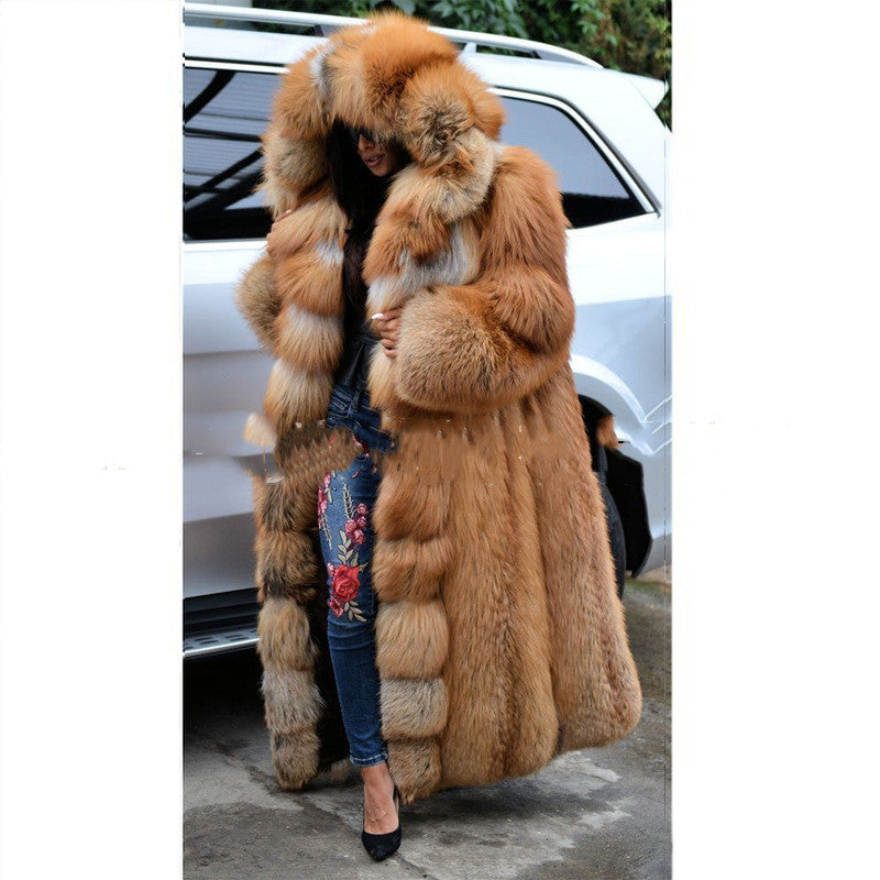Faux Fur Coat Women Long Hooded Fur Coat alpscommerce long fashion warm coat