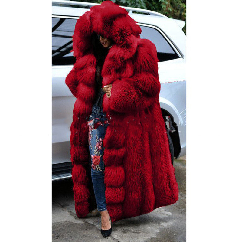 Faux Fur Coat Women Long Hooded Fur Coat alpscommerce long fashion warm coat
