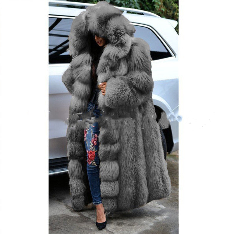 Faux Fur Coat Women Long Hooded Fur Coat alpscommerce long fashion warm coat