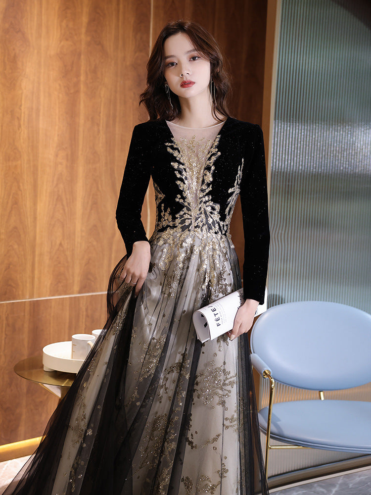 Black Moderator Long Sleeve Annual Party Dress