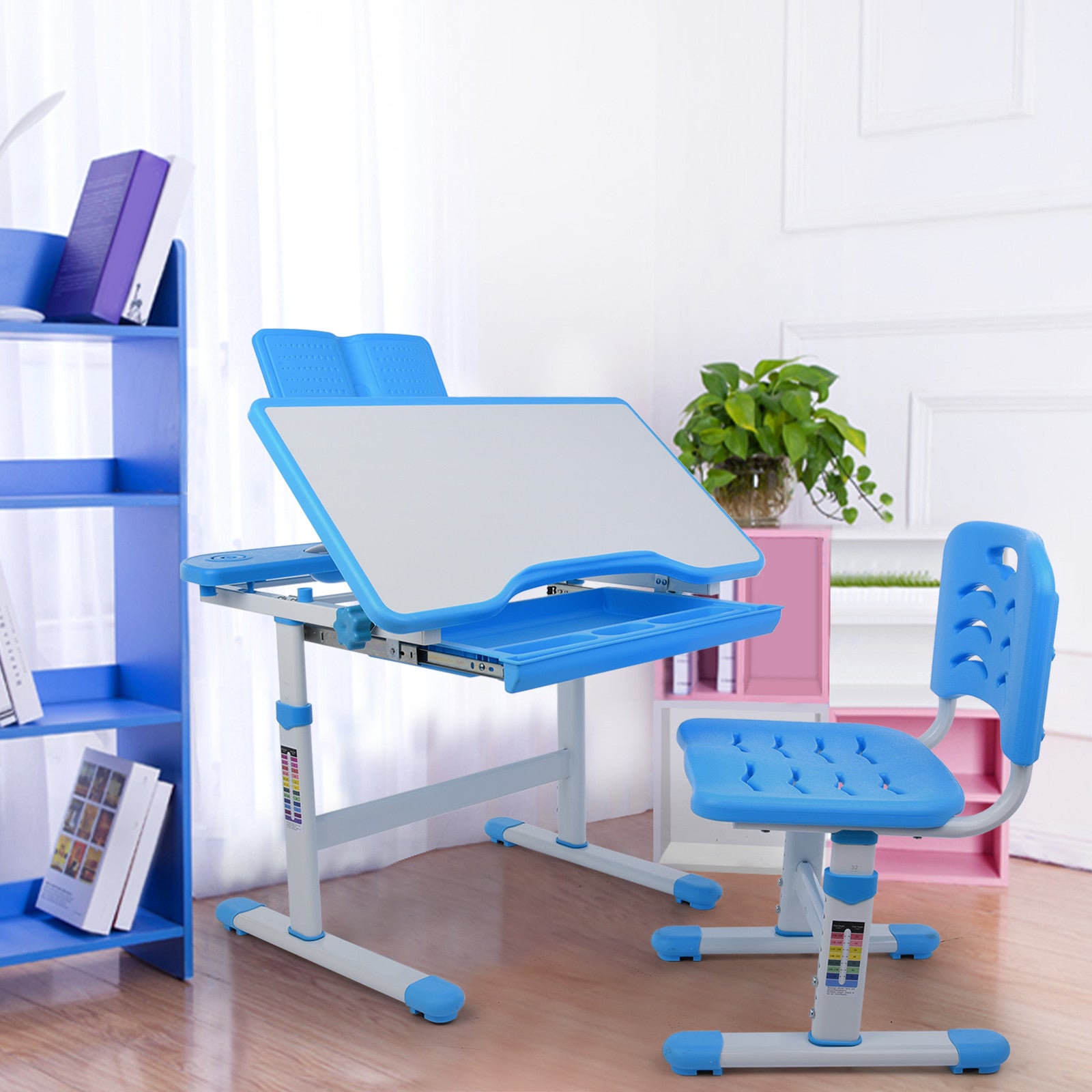 Height Adjustable Study Desk And Chair Set Pull Out Drawer With Tilted ...