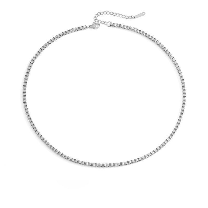 Box Chain Bare Gold Plated Necklace Stainless Steel