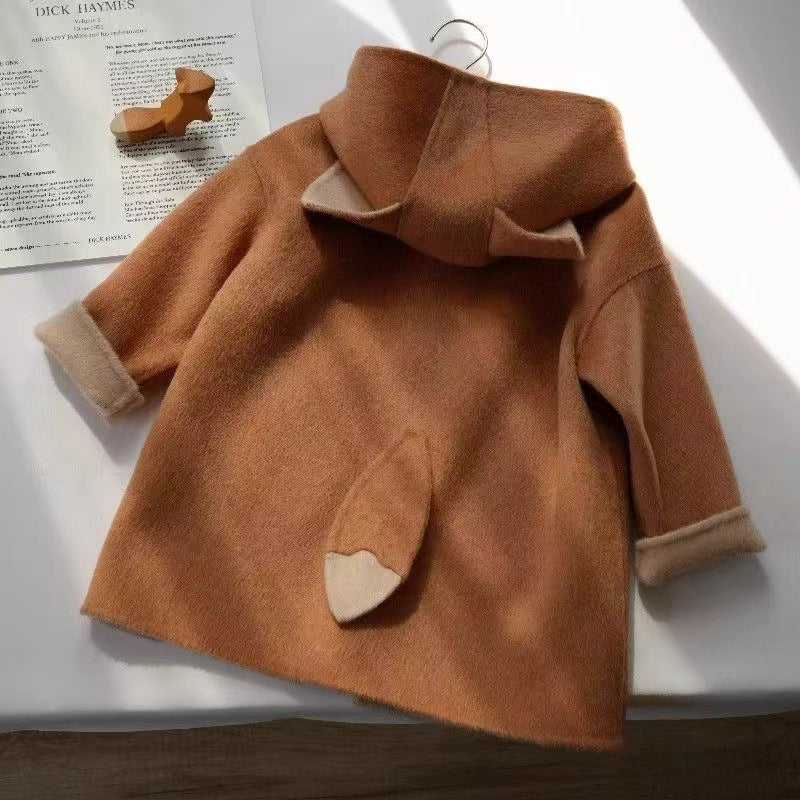 New Thick Mid-length Woolen Coat Children's Cartoon Cute Fox Woolen Coat