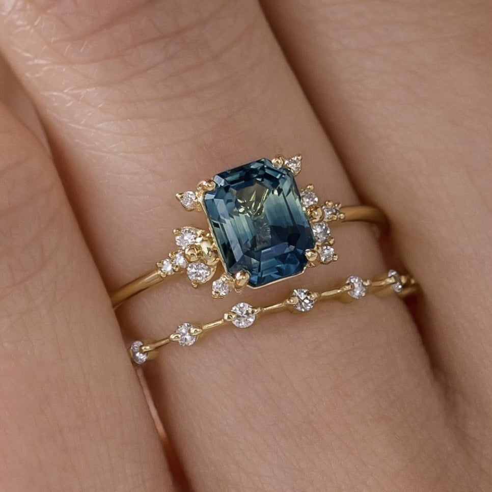 Simple Fashionable Dark Blue Zircon Ring Ornament