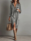 Turn-Down Collar Buttons Chic Casual Dress, Women Spring Autumn Solid Simple Party Dress, Long Sleeve Holiday Ladies Dress