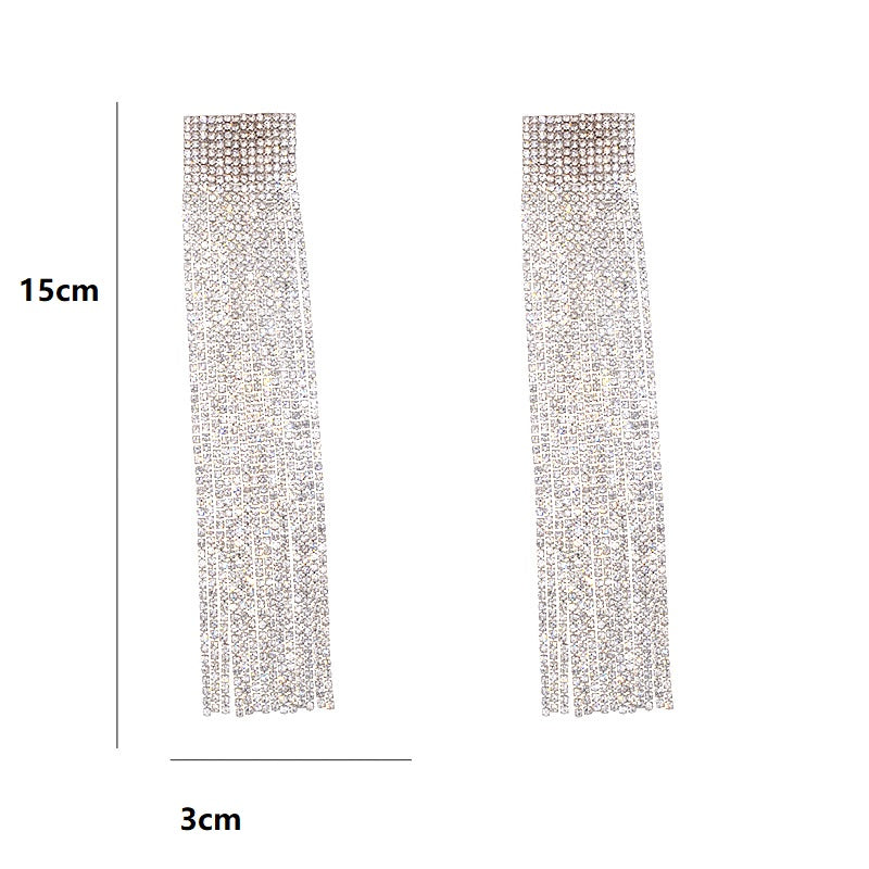 All-match Diamond Long Rhinestone Claw Chain Earrings