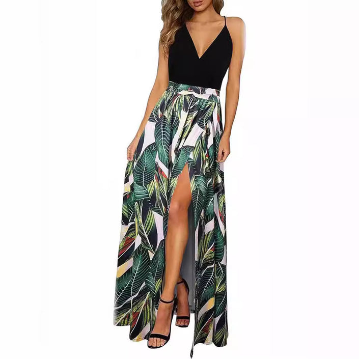V-neck Wrap Spaghetti Strap Summer Casual Beach Floral Leopard Print Dress