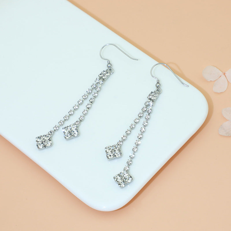 Diamond  High-grade Earrings Niche Personality Long Fringe