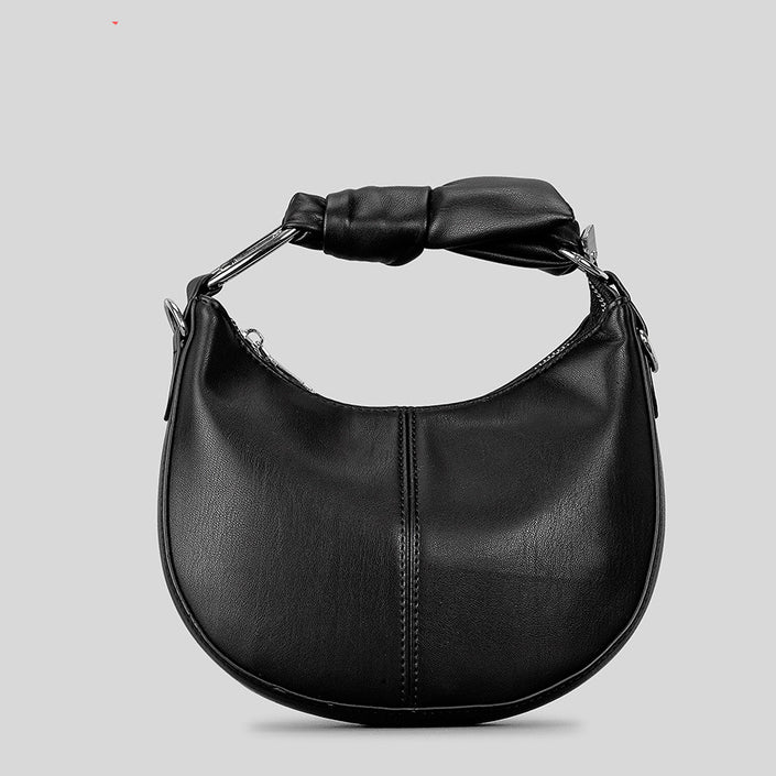 Fashionable Simple Soft Pu Saddle Bag Women's Niche Stitching Knotted Handbag