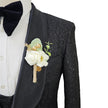 Shiny Black Men's Suit Set 3 Pieces Groomsmen Wedding Lace Costumes