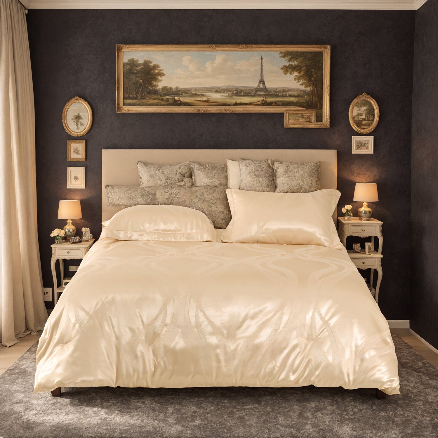 Luxurious Satin Microfiber Bedding Set Double-sided Jacquard Pattern, Italian Style Gold Ultra-shine Quilt Cover Three-piece Set, Super Soft King-size Quilt Cover With Pillowcase, Machine Washable, OK