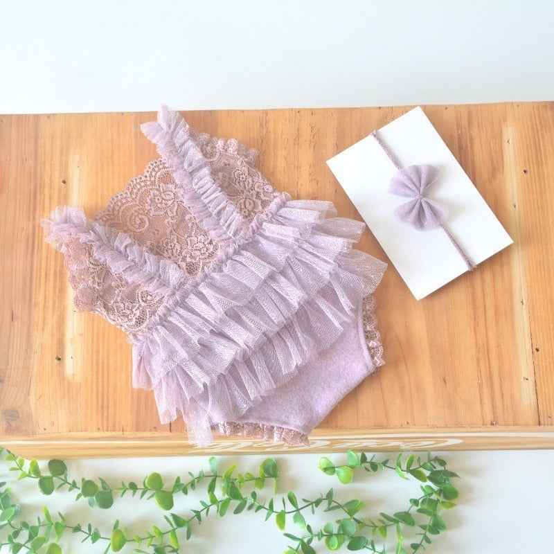 Lace Pleated Jumpsuit Newborn Baby Photography Suit
