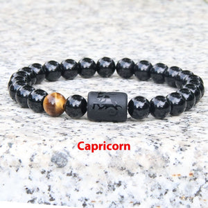 Twelve Constellation Elastic Bracelet Men Obsidian Couple