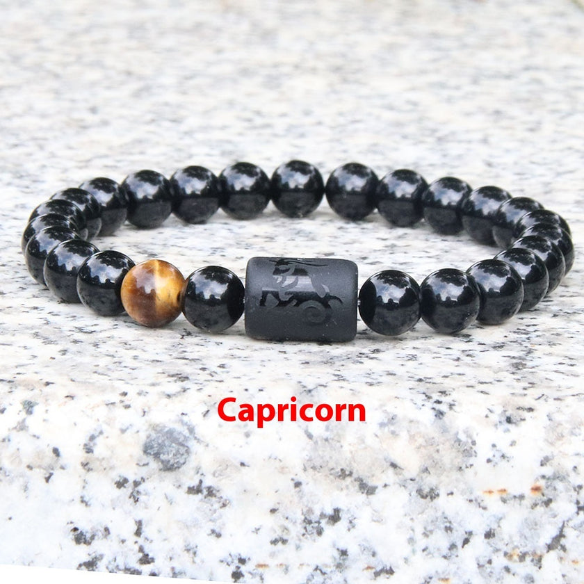 Twelve Constellation Elastic Bracelet Men Obsidian Couple