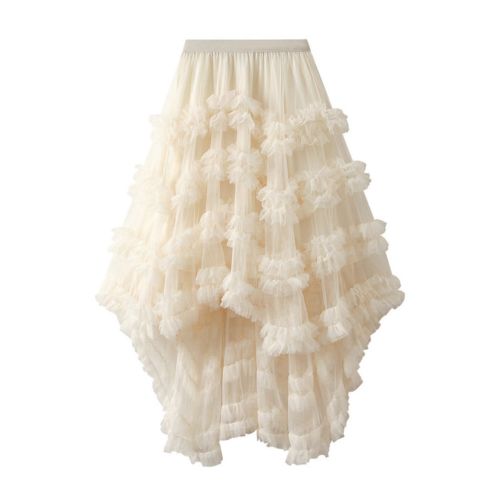 Elastic Waist Fairy Mesh Skirt Puffy Irregular Ruffled Tiered Dress