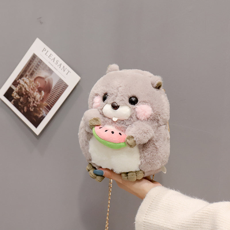 Plush Cute Bag For Women Cartoon Hamster Doll One Shoulder Bag For Students