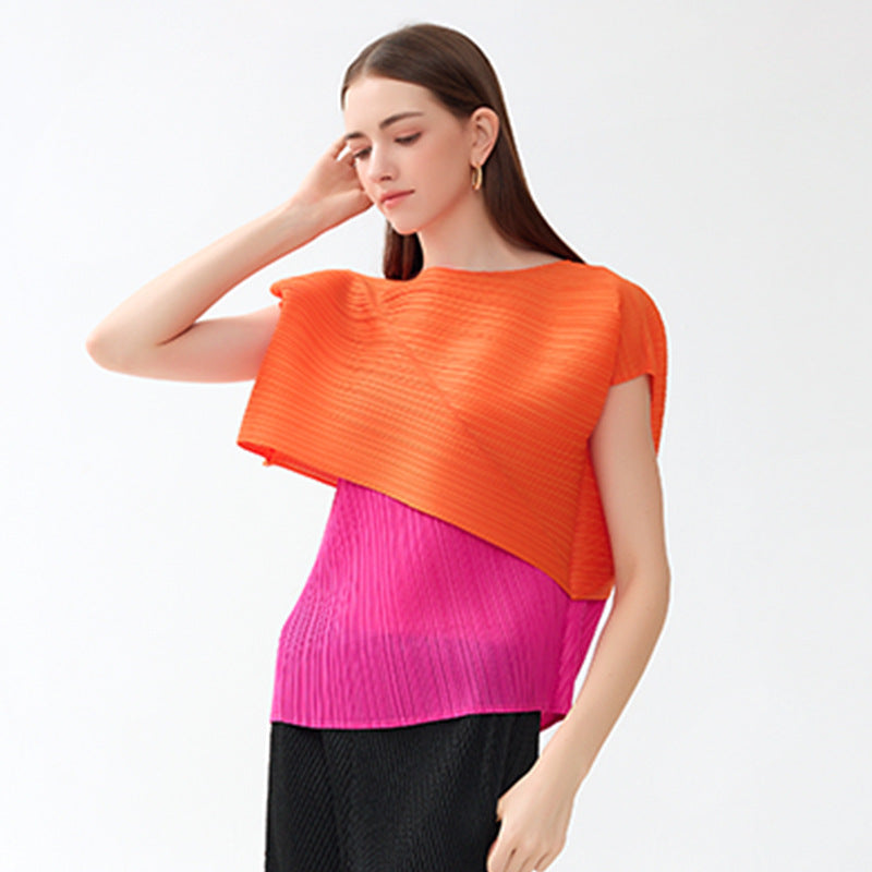 Women's Color Matching Irregular Fashion Tops T-shirt