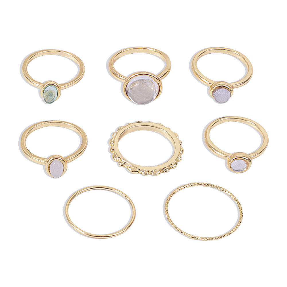 Alpcamers Colorful Stone Metalic Finger Rings Joint Combination Rings