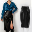 Leisure Split High Waist Leather Skirt