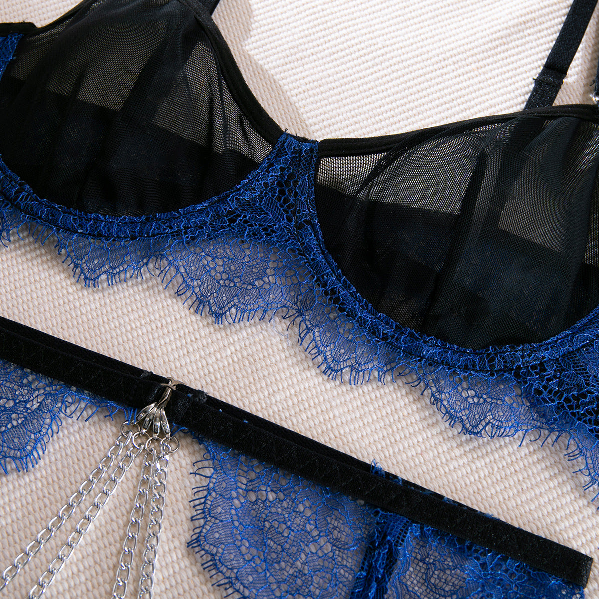 Underwear Lace Fabric Stitching Contrast Color Three-piece Set