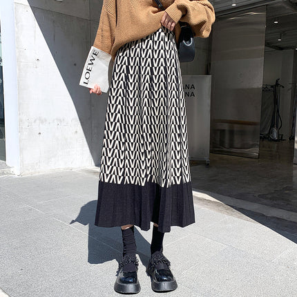 Pleated A- Line Large Hem Thick Wool Dress