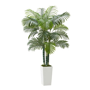 6ft Artificial Areca Palm Tree Fake Plant With White Planter Indoor