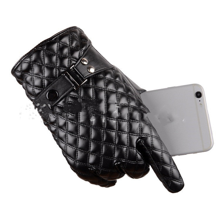 Simulation Leather Embroidered Glove Touch Screen Plus Drive Tram