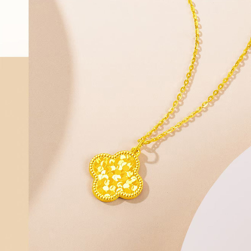 Crushed Ice Gold Four-leaf Clover Necklace