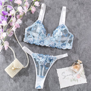 French Embroidery Underwear Three-point Sweet Women's Two-piece Set