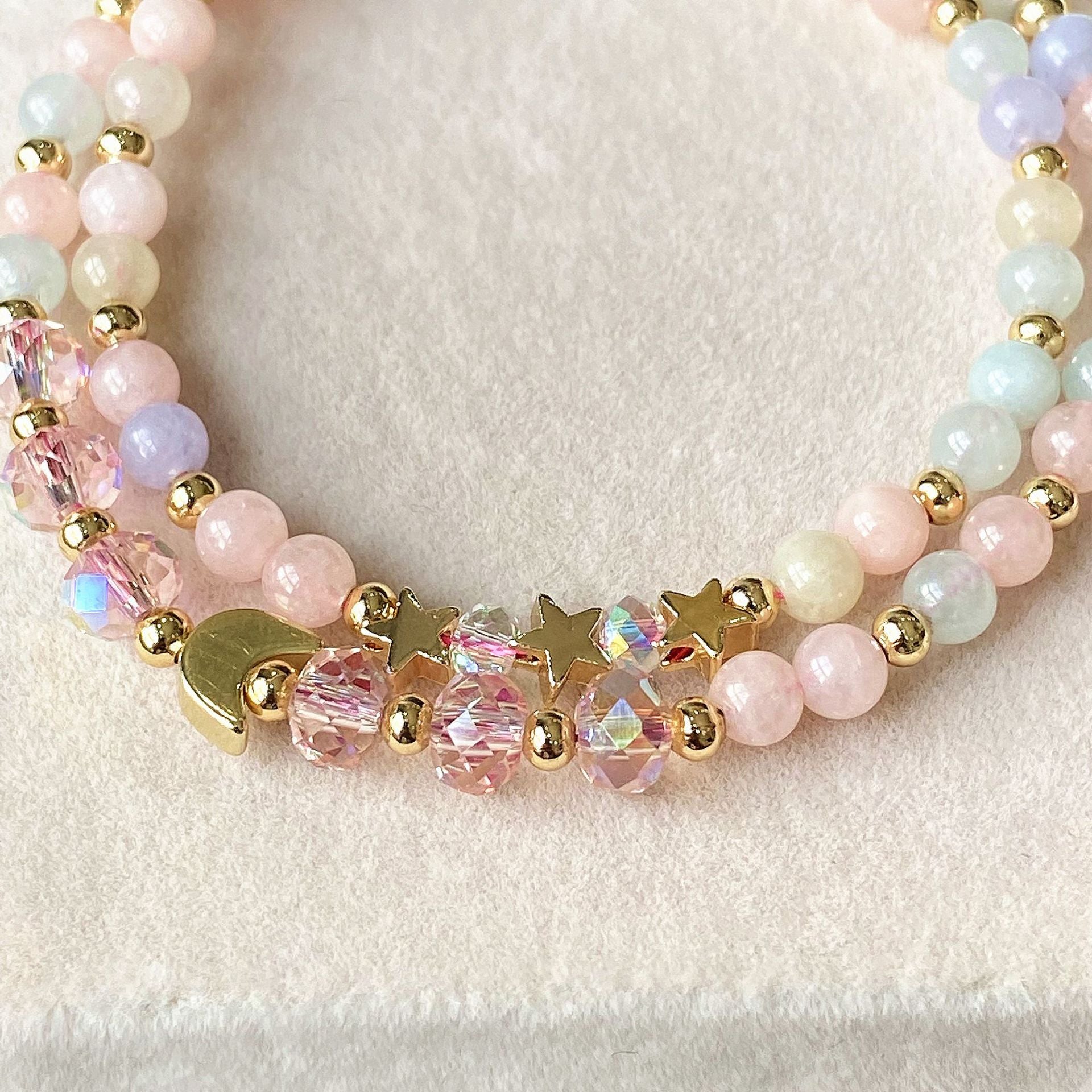 Multi Layer Bracelet With Morganite Chalcedony Matching