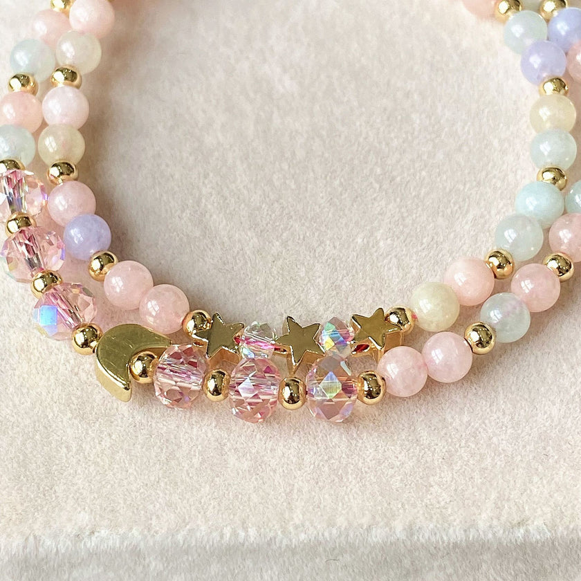 Multi Layer Bracelet With Morganite Chalcedony Matching