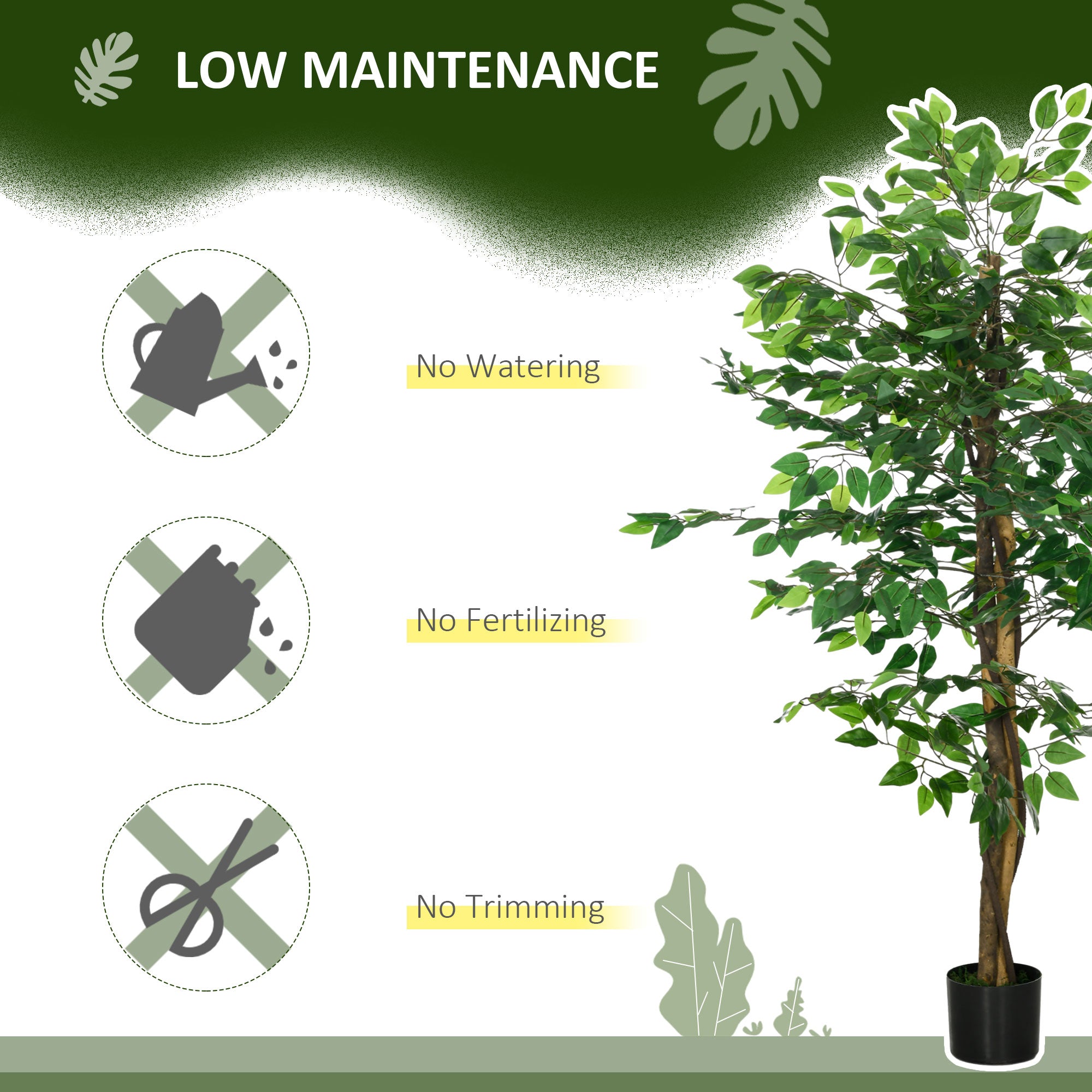 Artificial Ficus Tree, With Weighted Plant Pot - Green