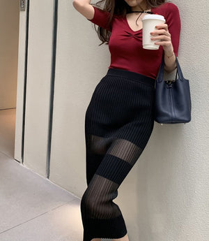 Ladies Knit Top Skirt Two Piece Set