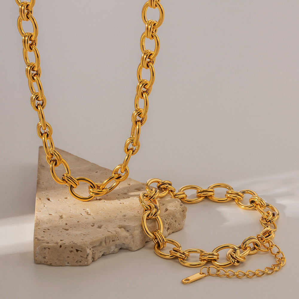 18K Gold Plated Chain Stainless Steel Bracelet Necklace