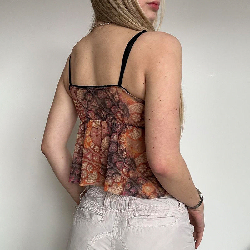 Women's Milk Silk Skin-friendly Small Suspenders Cross-border Sexy Hot Girl Print Straps Bottoming Vest
