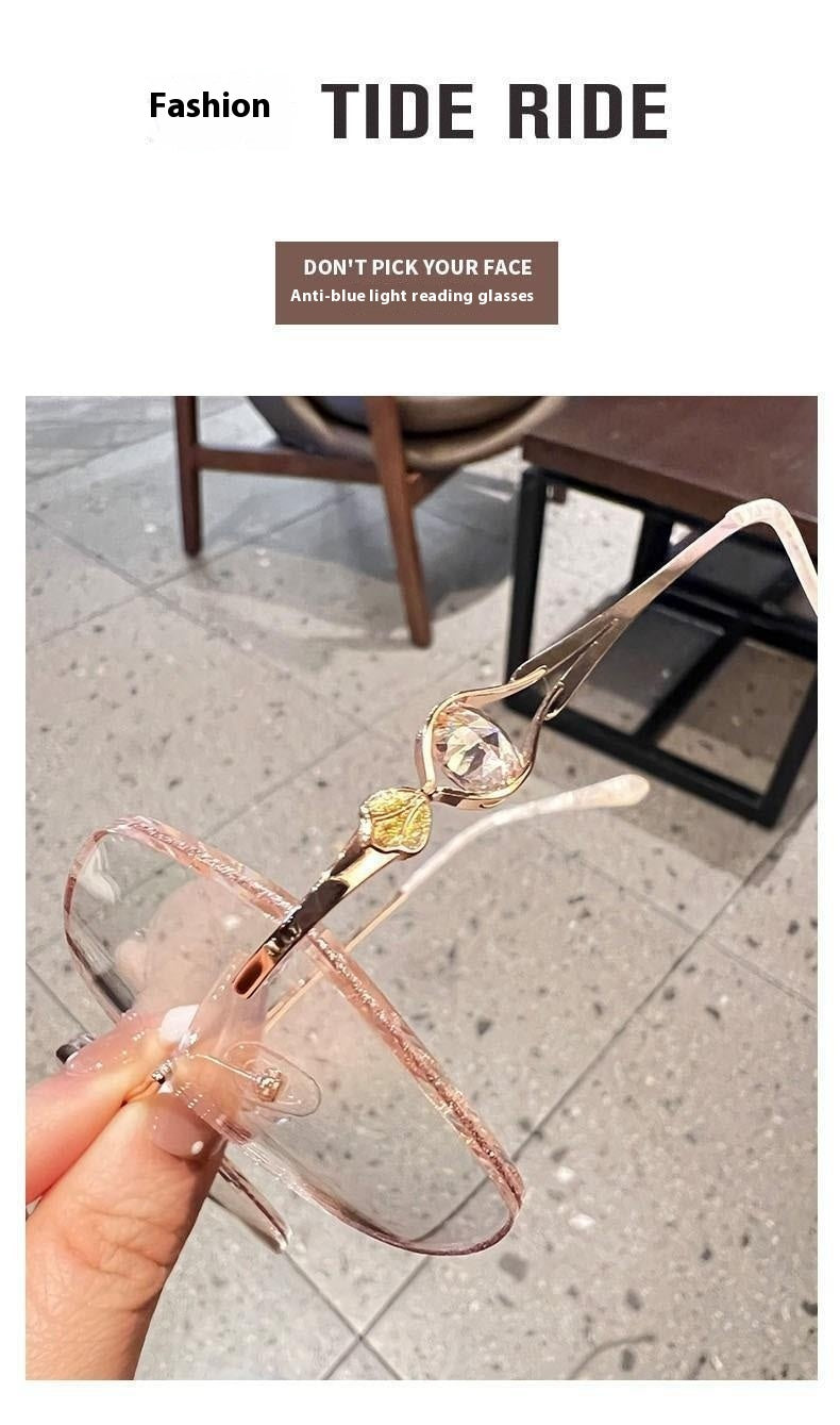 Champagne Gold Frameless Polygon Anti-blue Light Women's Reading Glasses