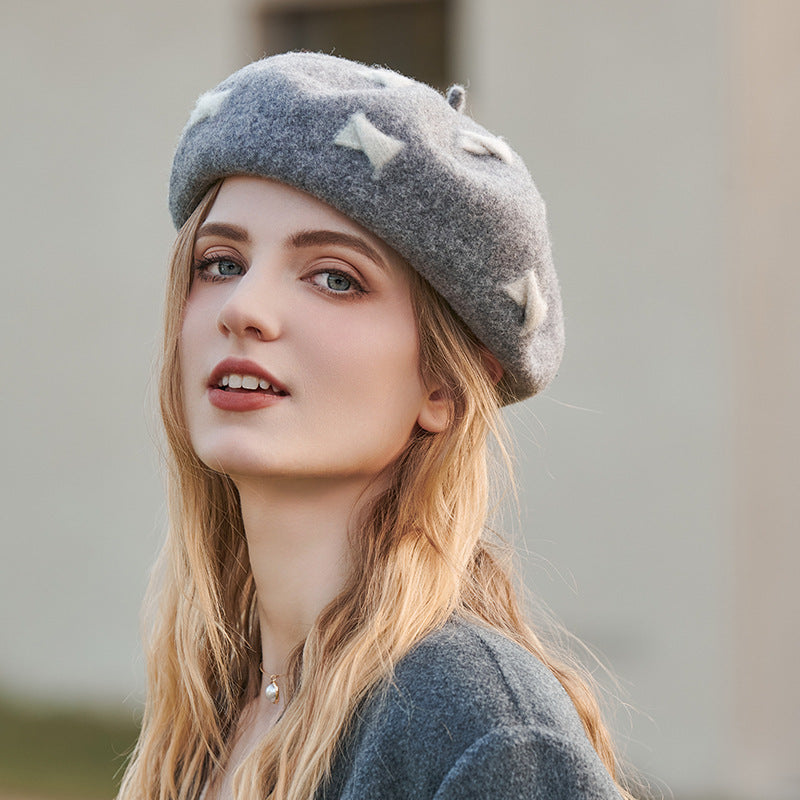 Wool Cap Children's Warm Painter Bow Beret