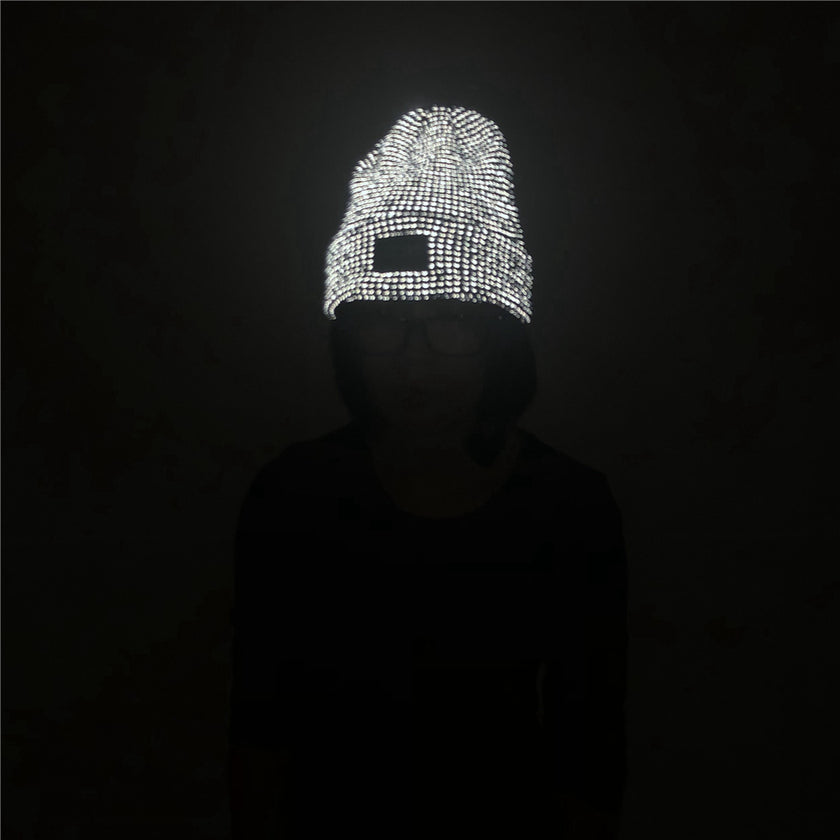 Reflective Beanie Hat Women Skullies Autumn Winter