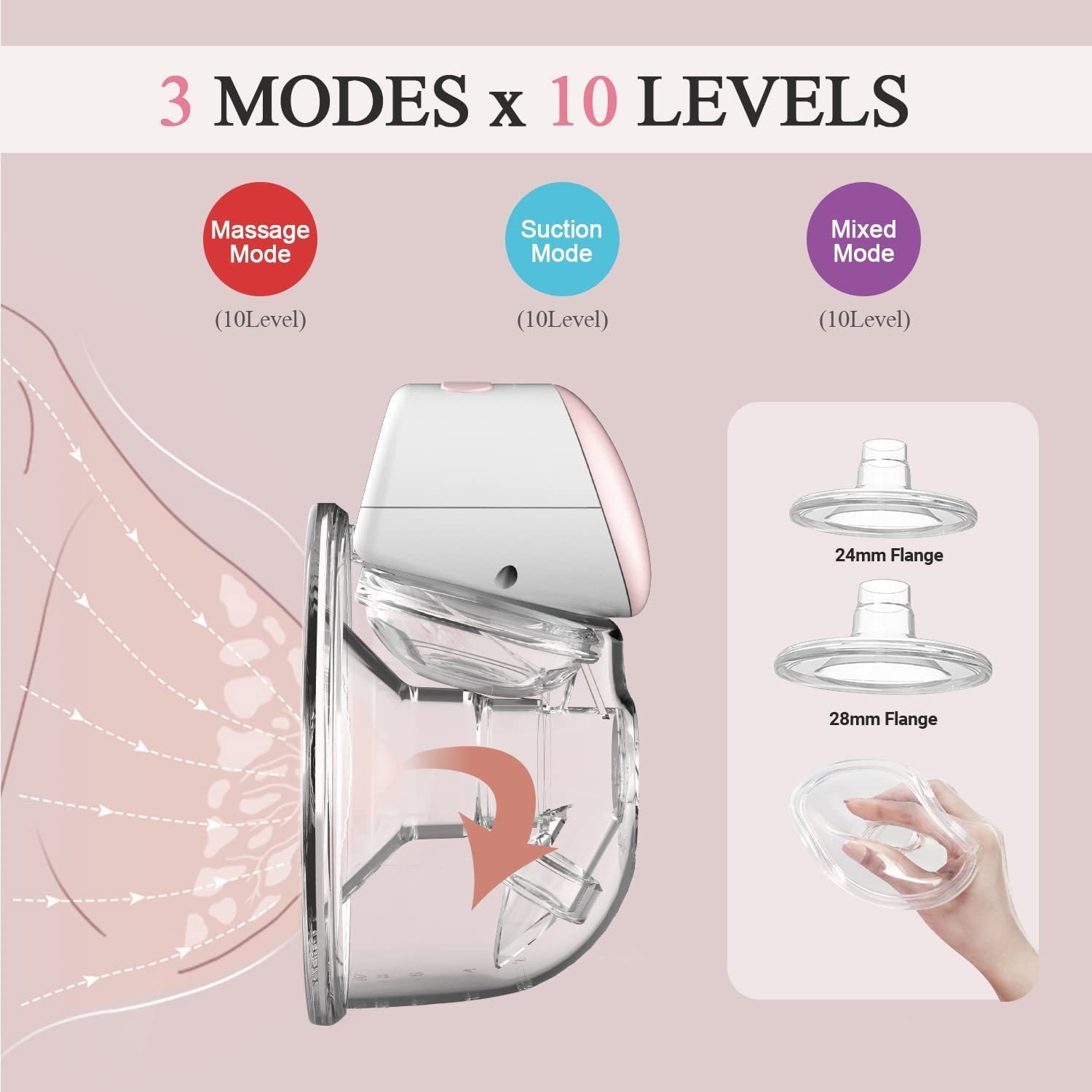 Hands-free Painless Portable Electric Breast 3-mode Rechargeable Travel Breast