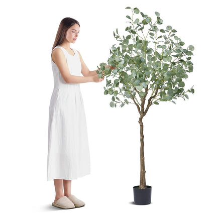 Artificial Eucalyptus Tree, 1.8 M Tall Faux Plant, Secure PE Material & Anti-Tip Tilt Protection Low-Maintenance Plant, Lifelike Green Fake Potted Tree For Home Office Decor Indoor Outdoor