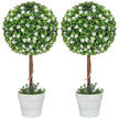 Set Of 2 Decorative Artificial Plants, Ball Topiary Tree With Rose Flower In Pot, Fake Plants For Home Indoor Outdoor Decor, 60cm, White