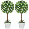 Set Of 2 Decorative Artificial Plants, Ball Topiary Tree With Rose Flower In Pot, Fake Plants For Home Indoor Outdoor Decor, 60cm, White