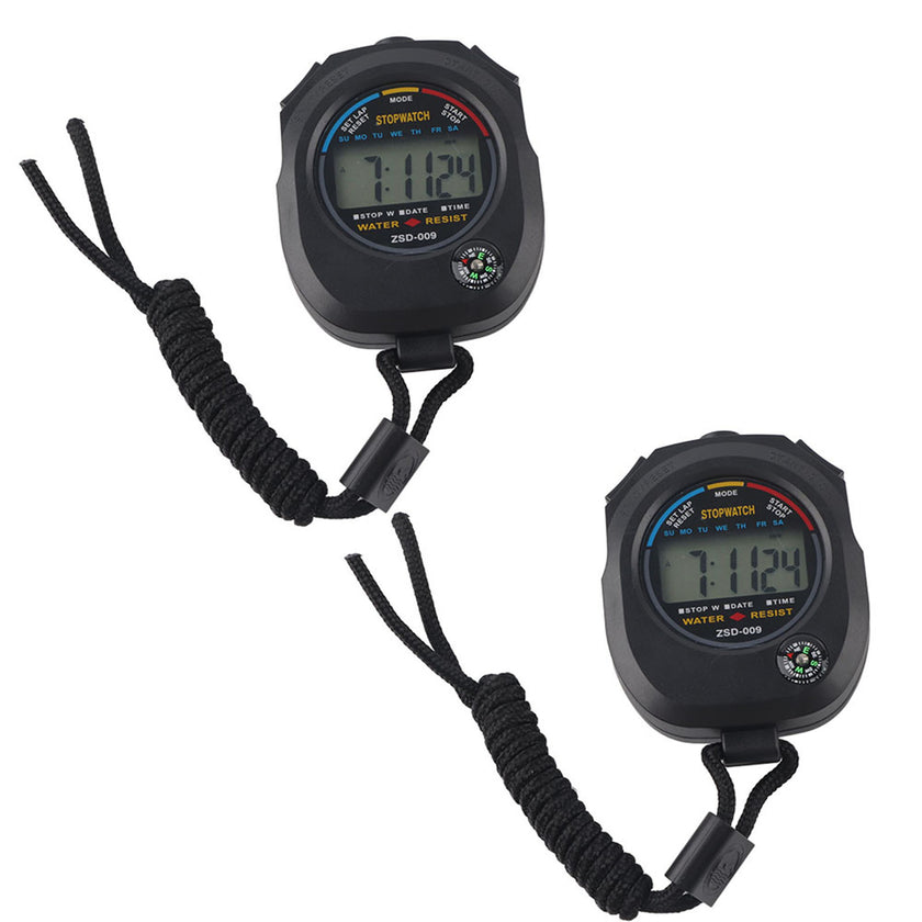 2 PCS Multifunctional Handheld Digital LCD Stopwatch Timer for Sports/Running/Racing/Swimming