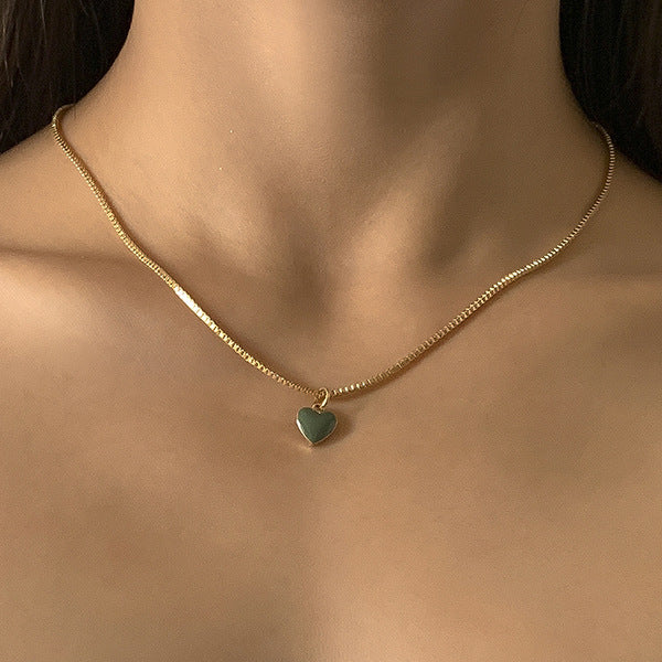 Hip Hop Retro Simple Oil Drop Peach Heart Twin Necklace