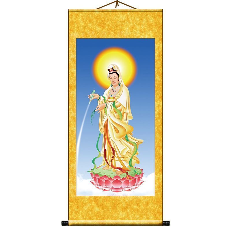Like Buddha Statue Enshrine Silk Cloth Scroll Decorative Painting