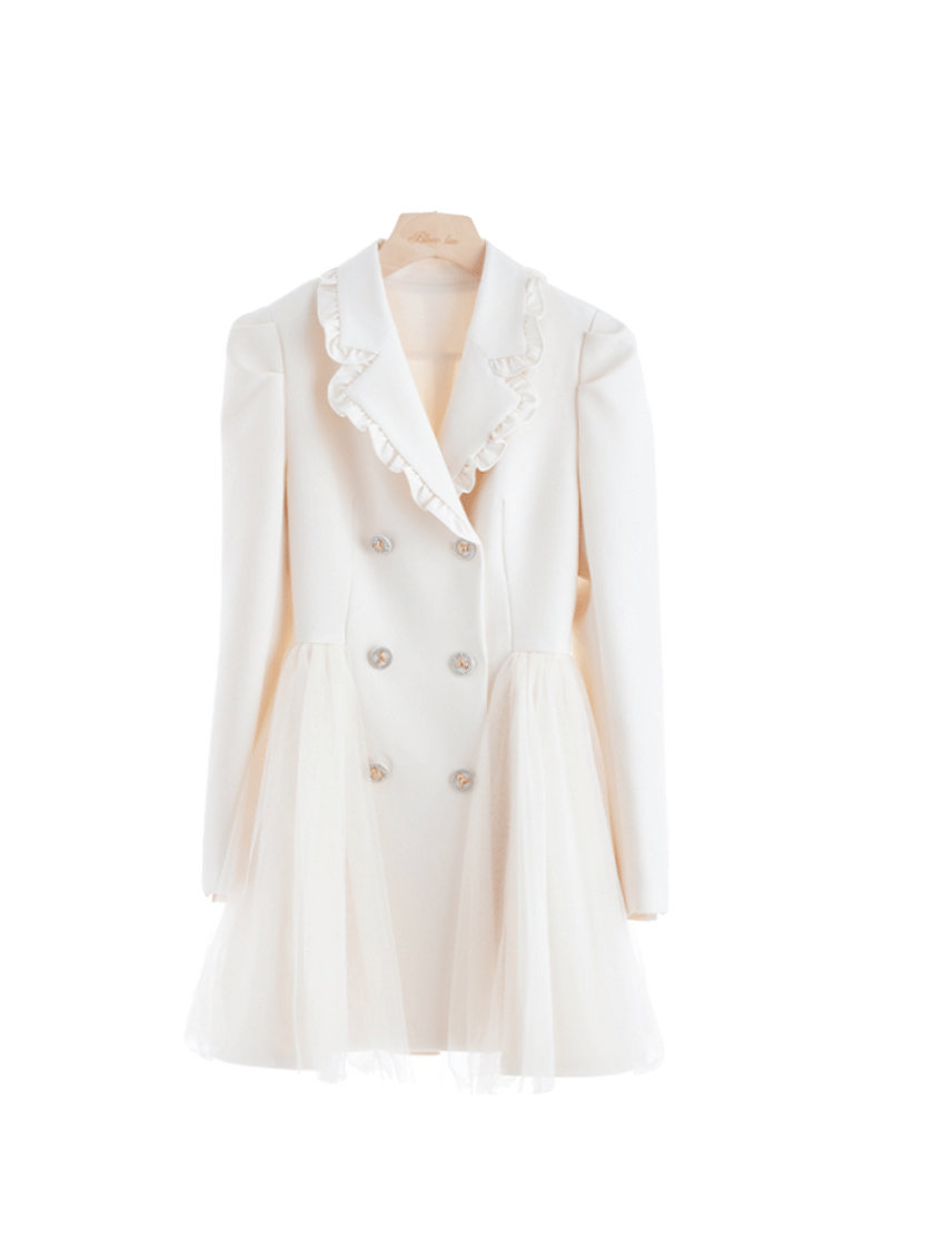 Pengpeng White Suit Dress Waist Up Fairy Short Skirt