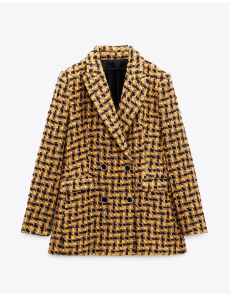 Textured Double-breasted Blazer And Culottes Set