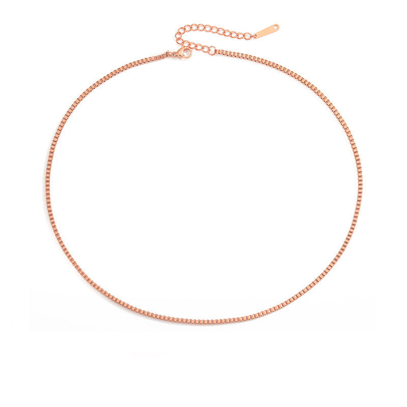 Box Chain Bare Gold Plated Necklace Stainless Steel