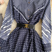 Niche Color-Blocking Striped Print Slim Mid-Length Retro Dress