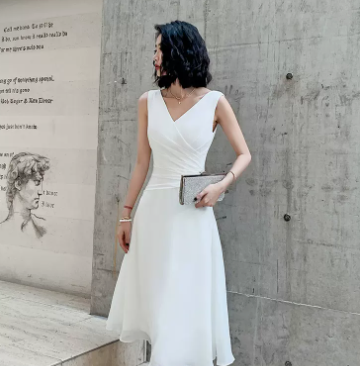 Birthday Party White V-neck Party Dress